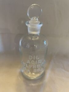 Vtg Dil Acid Sulphuric H2 So4 Apothecary Chemist Clear Glass Bottle