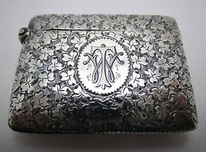 Antique Victorian English Sterling Silver Vesta Case Pill Match Box Engraved