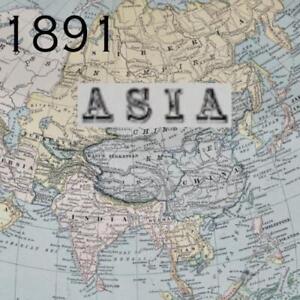 1891 Asia China India Persia Arabia Siberia Siam Antique Map Color Victorian Era