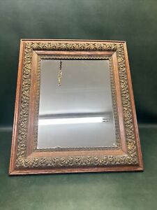 Antique Victorian Oak Framed Mirror W Carved Leaf Gesso 29 X 25 20 X 16 