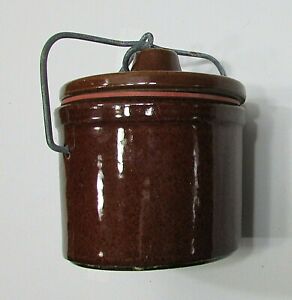 Vintage 1970 S 4 Brown Stoneware Cheese Crock Wire Bail Clamp Lid Rubber Ring