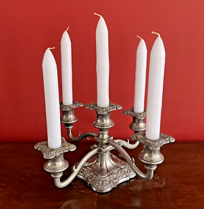 Vintage Silver Plated Quality Five Candle Candelabra W 1 9kg Includes Candles