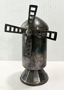 Vintage Cohr Denmark E P B Silverplated Windmill Coin Bank W Spinning Blades 5 