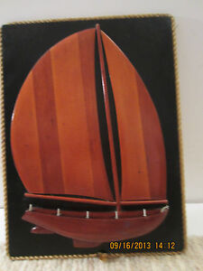 Maritime Hand Carved Wood Sailboat Half Model