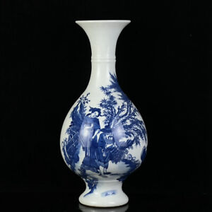 Chinese Blue White Porcelain Handpainted Exquisite Figure Vases 15781