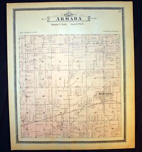 Armada Township Antique Plat Map 1895 Macomb County Michigan