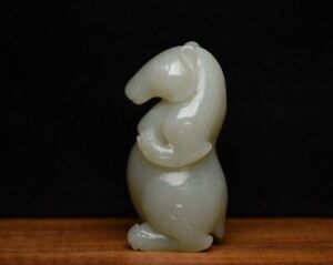 Chinese Hetian Jade Carved Exquisite Bear Statue Collection Asian Antique Art