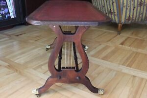 Rare Coffee Table Lyre Harp Base Sheraton Style Table On Caster Wheels And 