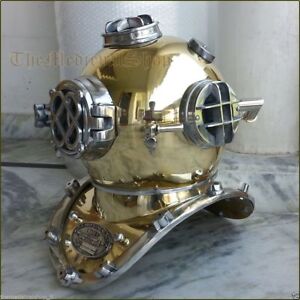 Antique Brass Scuba Deep Sea Diving Divers Helmet Mark V U S Navy Vintage 18 