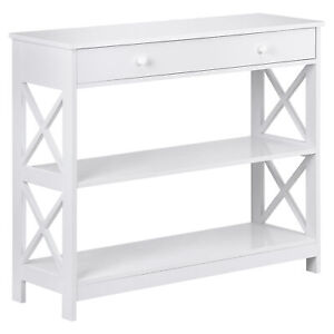 Console Table 3 Tiers White Sofa Side Table Hallway Table W Drawer Storage Shelf