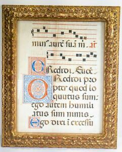 Antique Gothic Renaissance Illuminated Book Page Vellum Gold Frame Florentine