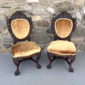 R J Horner Pair Of Figural Carved Oak Dining Chairs