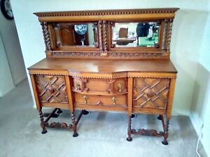 Beautiful Jacobean Twist Antique Oak Sideboard Buffet