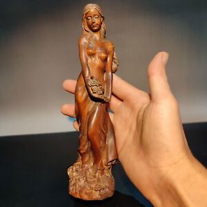 Chinese Wood Wooden Statue Carvings Sculpture Statuette Effigy Love Girl Figuras