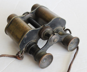 Antique Militaria Brass Binoculars Field Glasses Nautical Spyglass Leather Strap