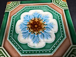 Art Nouveau Vintage Flower Tile Majolica Architectural Element