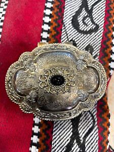 Antique Indian Silver Box Handcrafted Holy Gem Adorned Intricate Carvings