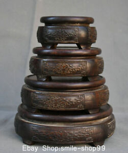 7 8 Rare Old Chinese Huanghuali Wood Dynasty Palace 4 Circular Table Statue Set
