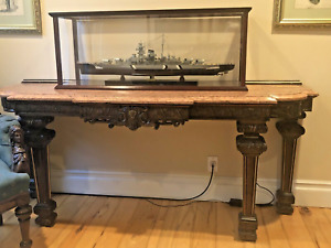 Victorian Renaissance Revival Walnut Console Table W Rouge Marble Top C 1880