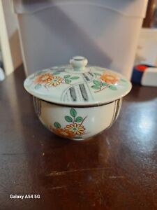 Antique Japanese Kutani Porcelain Tea Bowl W Lid