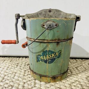 Vintage Alaska Top Freezer Antique Ice Cream Maker No 2 Wooden Iron Made Usa