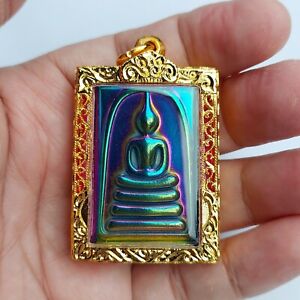 Leklai Buddha Phra Somdej Thai Amulet Gold Micron Case Magic Power Protection