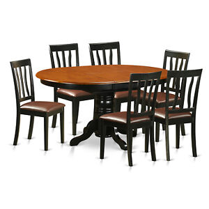 7 Pc Avon Kitchen Dining Room Table W Leaf 6 Chairs Set In Black Cherry