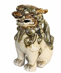 Vintage Chinese Porcelain Foo Dog Lion Figurine Green Blue Glaze Ceramic Pottery