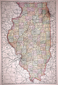 Old 1895 X Large 28 X22 Rand Mcnally Atlas Map Illinois Free S H
