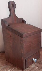 Old Primitive Wooden Wall Hanging Candle Box Salt Box Ballot Box With Drawer