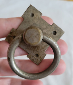 Arts Crafts Era Steel Or Iron Ring Drawer Pull 1 5 Plate 1 75 Ring