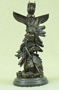 Native American Indian Chief Geronimo Bust Spear Bronze Statue Sculpture Signed