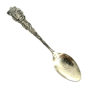 Vintage Silver City New Mexico Sterling Silver Souvenir Spoon Ornate Indian Head