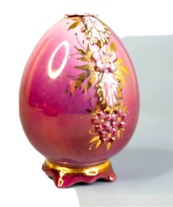 Beautiful Used Antique Old Porcelain Egg Dulevo Pink Flower Size 12 5 Cm Gift