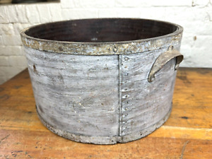 Antique 4 Gal Wood Dry Measure Bucket W Iron Handles Grain Farm Country