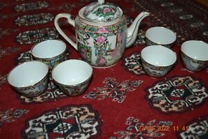 Hand Painted Vintage Oriental Teapot 6 Cups Marked Cpc Made In Macau