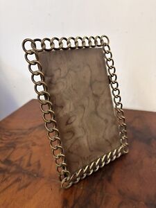 Antique Victorian Brass Chain Link Ring Loop Easel Photo Frame C1880