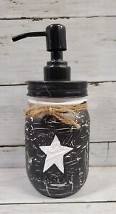 Primitive Crackle Black White Star Mason Jar Soap Dispenser Choice Top