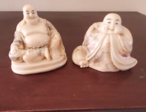 Vintage Hand Carved Painted 3 Resin Japanese Netsuke Buddha Figurines 2 