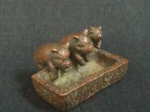 Collect China Bronze Carving Lovely Pig Feed Statue Paperweight Decoration