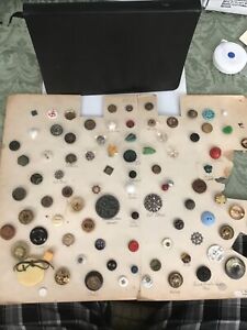Card Of 82 Antique Vintage Rare Collectors Buttons Various Themes Materials