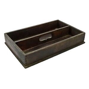Antique Primitive Dovetailed Wood Cutlery Utensil Knife Box