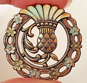 Stylized Pineapple Or Thistle Antique Brass Button W Painted Trim 1 1 4 Large