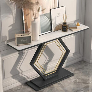Heavy Duty Marble Console Table Solid Geometric Base Sofa Side Entryway Table