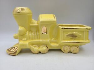 Yellow Ceramic Train Planter Mcm 8 5 Long Railroad Transportation Choo Choo