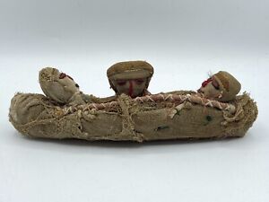 Antique Vintage Peruvian Chancay Cloth Rag Burial Dolls Boat