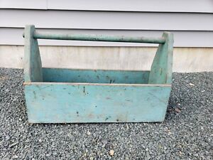 Antique Wooden Farm Yard Garden Tool Handle Carrier Tote Caddy Tray Box Green