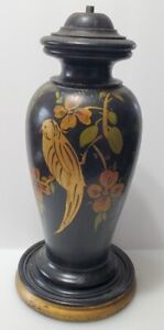 Antique Chinese Wooden Table Lamp Hand Painted Project As Is