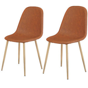 Set Of 2 Dining Chairs Washable Pu Cushion Seat And Upholstered Back Metal Legs