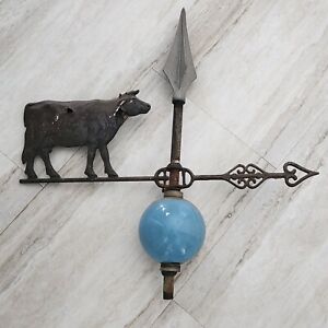 Antique Old Cow With A Glass Blue Ball Weather Vane
